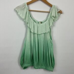 Free People Cora Lee Women's Medium Ombre Green Sleeveless‎ Ruffle Trim Top